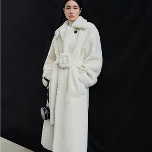 CHICJOC Women Italian Fabric H-shaped TEDDY Long Coat with belt size 36